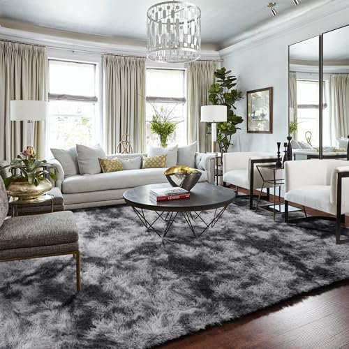 Cinknots Area Rugs Tapis Moelleux Salon Moderne Chambre bébé pépinière dortoir Doux Tapis antidérapant Grand intérieur Moderne Tapis Moelleux Chambre (Black Gray, 200 × 300 cm)