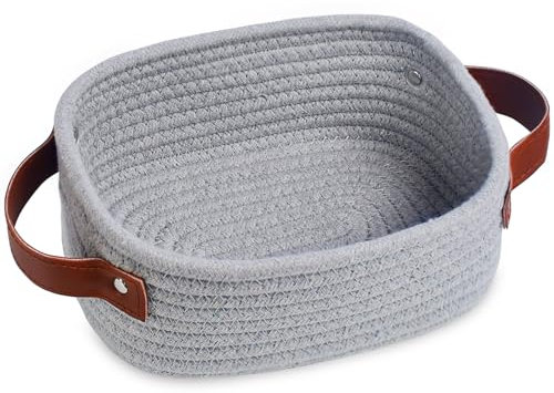 ABenkle Kleiner Aufbewahrungskorb, Mini-Babykorb, niedlicher winziger Baumwollseil-gewebter Korb, Regalkorb, Boho-dekorativer Spielzeugkorb für Kinderzimmer, Spa, leerer Geschenkkorb - XS, Grau