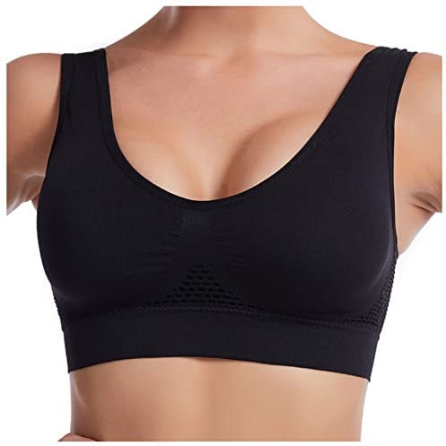 AMhomely Women Workout Sports Bra Vest Yoga Comfortable Wireless Underwear Sports Bras Tank Top Racerback Sports Bra Workout Wear Gym Running Yoga Running Black