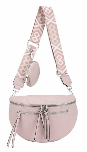 ITALYSHOP24 Damen Tasche Umhängetasche Brusttasche Muster Gürtel Bauchtasche Crossbody Gürteltasche Hüfttasche Crossover Bodybag Schultertasche Handytasche Leder Optik Rosa