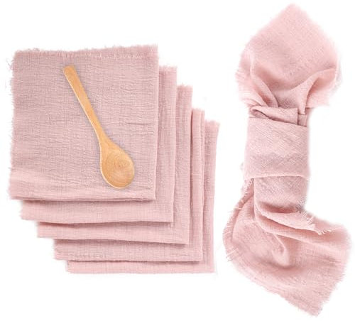 Tovaglioli di lino 6pack, 100% Cotone Tovaglioli con Frangia, Tovaglioli da Tavola Cotone 42 x 42 cm per Decorazione da Tavolo, Matrimonio, Cena, Caffè, Ristorante