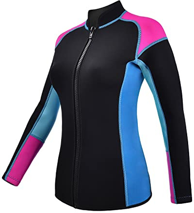 REALON Wetsuits Top Jacket Women Men 2mm Neoprene Long Sleeve Shirt Front Zipper Vest Wet Suit Keep Warm for Adult Youth Diving Surfing Swimming Water Sports