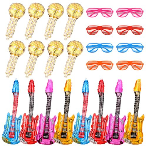 FANTESI 24 PCS Inflatable Party Props, Photo Booth Props, Musical Instrument Ballons Inflatable Toys 70s 80s Disco Party Photo Booth Props for Carnival Birthday Party
