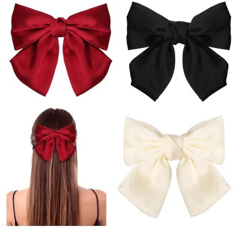 GWAWG 3PCS Schleife Haarspange, Haarspangen mit Schleife,Französische Haarspangen Mädchen Haarspangen(Schwarz, Beige und Rot)