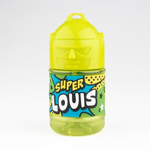Bouteille personnalisée pour enfant, gourde d'eau avec paille - Super Louis