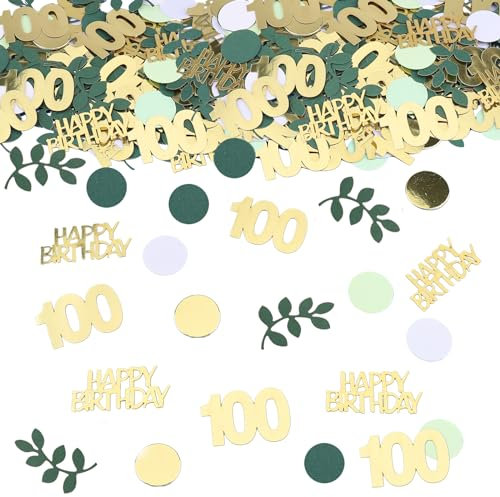 GoldRock Konfetti 100 Geburtstag Deko Grün,200 Stück Tischdeko 100 Geburtstag Frauen Männer,100er Streudeko Geburtstage Gold,100. Geburtstage Deko,100 Geburtstags Mann Frau,100 Jahre Confetti Groß