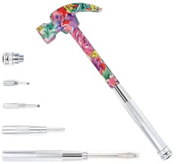 LANDIBO 6-in-1 Multifunctional Metal Flower Hammer & Screwdriver Tool Set, Slotted/Flat Head Phillips Screwdriver Nail Puller with Non Slip Handle, Best Gift for Sweetheart (pink)