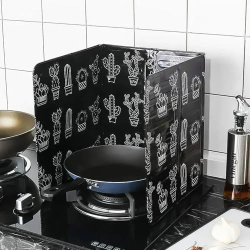 NCONCO 3-seitiger Spritzschutz für die Küche, Spritzschutz, Folie, Ölblock, Wärmedämmung, Ölbarriere, faltbar, für Küche, Kochen, Braten, Herd (schwarz)