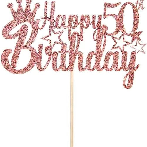 Tortendeko 50 Geburtstag Frauen, Roségold Glitzer 50. Kuchendeko Geburtstag, Happy 50. Geburtstagstorte Topper, Kuchen Topper 50 Frauen, Happy 50th Birthday Cake Topper(Roségold)