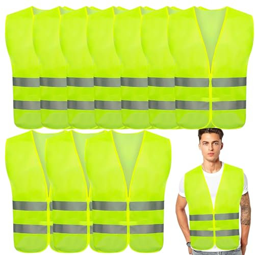 SALADOCY 10 Stück Warnweste, Sicherheitsweste, Einheitsgröße, Erwachsene,high Visibility Vest, für Arbeiter-Fahrer-Verkehrswarnungen (10)