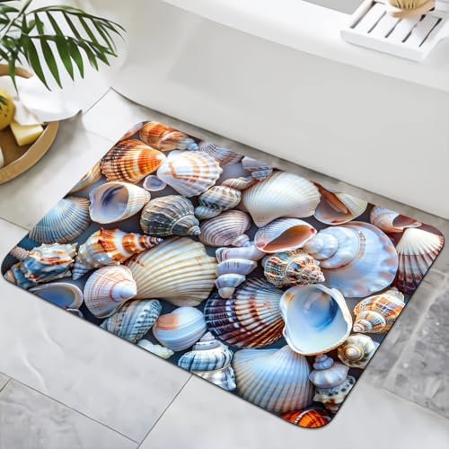 YISUMEI Badematte rutschfeste Badteppich 40x60cm Waschbar Schnelltrocknende Badezimmerteppich, Badvorleger für Dusche,Badewanne und Badezimmer (Muscheln)