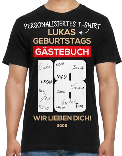 Interaktiv Personalisiertes Gästebuch T-Shirt für 18. Geburtstag Junge — Mit Deinem Namen Text und Großer Alterszahl — Geboren 2006 — 18 Geburtstag deko 18 Geburtstag