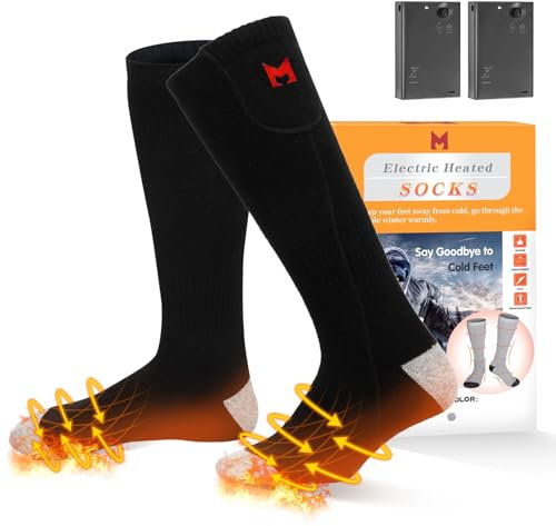 Heated Socks, MUTOUHE Electric Heated Socks for Men Women, Winter Warm Socks for Outdoor Sports - Camping, Hiking, Fishing, Cycling, Walking, Hunting, Motorcycling, Skating and Skiing (Black, L)