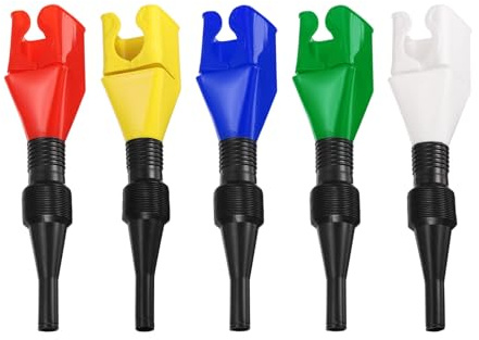 sourcing map 5pcs Flexible Snap Funnel, Universal Plastic Draining Oil Tool Retractable Automotive Fuel Funnel for Cars and Motorcycles, Blue/Green/Red/Yellow/White