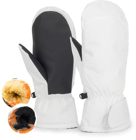 Bawnhaw Winterhandschuhe, wasserdicht, winddicht, für Damen und Herren, weiß, warme Fäustlinge für kaltes Wetter, Fahren, Skifahren, Radfahren, Wandern