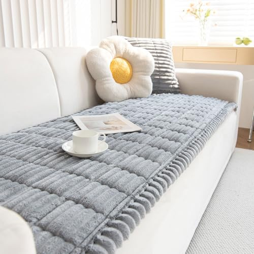 ShowyLive Cord Sofa überzug 1/2/3/4 Sitzer L Form Couch Überzug Ecksofa rutschfest Hund Katze -Antirutsch, Anti Slip Sofabezug Sofa Überwurf (Hellgrau, 90 * 160CM)