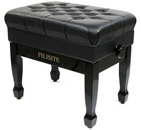 FILISITE Genuine Leather Adjustable Piano Bench with Padded Cushion Seat Heavy Duty Wooden XHJ-7G(Black)