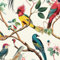 Papier Peint Adhesif Mural Oiseaux Coloré,44 x 300cm Papier Peint Feuille Vert Papier Peint Fleurs Rose Papier Peint Arbre Papier Peint Oiseaux Vert Jaune Papier Peint pour Meuble Chambre,Salon,Arche