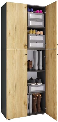 VCM Holz Kleiderschrank | Schrank mit 5 Fächern und Drehtüren | Maße ca. B. 70 x H. 184 x T. 40 cm – Lona