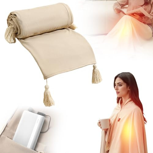 Portable Heated Shawl, 2025 Neuestes Wearable Elektrische Heizdecke USB-Heizdecke Schal, Tragbare Elektrische Heizdecke mit Reißverschluss Wärme Decke mit 3 Heizstufen (Beige)