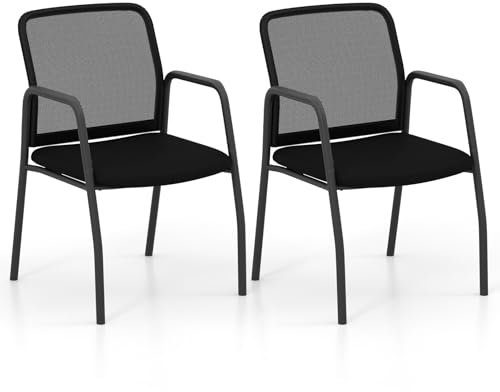 GAINTEX Sitzungsset mit ergonomischer Rückenlehne und Armlehnen, Konferenzstuhl aus Netz, Bürostuhl für Rezeption, Gästestuhl, Trainingsraum, Schwarz