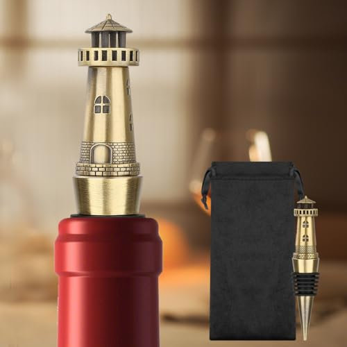 LULLEA Nautical Lighthouse Wine Bottle Stopper for Wine Champagne, Lighthouse Gifts Wine Gifts for Men Women Pharos Lovers, Wine Saver, Wine Accessories, Bronze