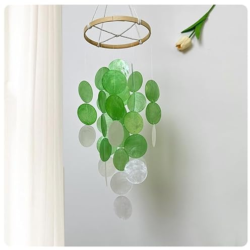 Rockreyoa Muscheln Windspiele Boho Decor Windspiele Garden Wind Chimes Klangspiel für Draußen Hängend Shell Windspiele Retro Windspiel Anhänger DekorationKlangspiele für Garten Balkon Grün 15 * 40cm