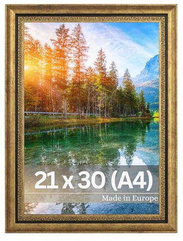 VictoR Bilderrahmen Boho gold 3er Set in 21x30 cm (A4) - Leiste: 30x16mm | Fotorahmen vintage Deko rustikal - Bilderrahmen Set gold 20x30 - Landhaus