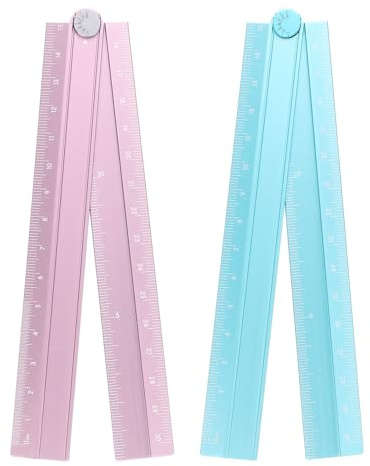 sourcing map 2pcs Folding Straight Ruler 30cm Metric Aluminum Alloy Protractor Foldable Angle Ruler Geometric Measure Tool with Angle Line for Architect Artist Office, Pink/Sky Blue