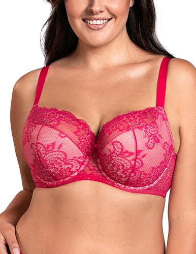 Vivisence Reggiseno Semi Imbottito in Pizzo Floreale 1045, Fucsia,5F