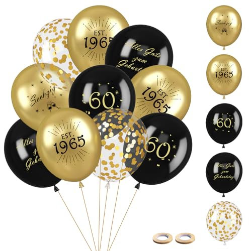 30 Stück Luftballons 60.Geburtstag Deko - Luftballons Schwarz Gold Deko für Mann Frau - Latex Druck Ballons, Konfetti Luftballons für Birthday Party Geburtstagsdeko (Schwarz Gold, 60)