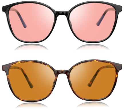 R.F.YFQH 2 Pack Indoor Fluorescent-41 Pink & Outdoor Fluorescent-60 Brown Tinted Migraine Light Sensitivity Glasses for LED Glare, Photophobia & Gaming Computer JF6208