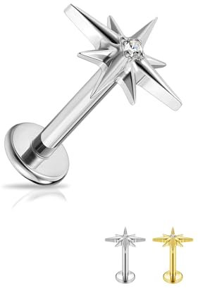 JSDDE Titan Labret Piercing Studs Hexagramm-Form Lippenpiercing Stecker Knorpel Tragus Helix Piercing Conch Ohrpiercing Silber