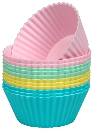 Tala 12 Reusable Silicone Cupcake Cases, LFGB-Grade Silicone, Oven & Dishwasher Safe, Eco-Friendly Baking Cases in Assorted Pastel Colours 7cm Diameter, Non-Stick Muffin Cases