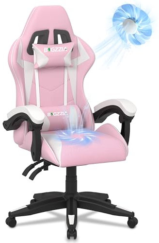 Ergonomic Gaming Chair with Cooling Cushion, Adjustable Height, Reclining Feature, Headrest, and Lumbar Support for Adults (Cooling Cushion, Pink)