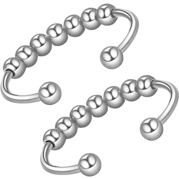 BRITIVIVE 2 Stück Anxiety Ring Spinner Ring Angst Anxiety Stress für Frauen | Anti Stress Ring Verstellbaren Größen Edelstahl Ringe Drehbares Perlendesign Fidget Rings für Anti-Stress-Geschenk
