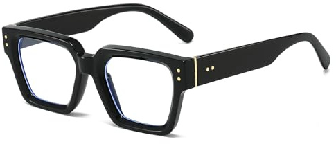 LJCZKA Square Blue Light Blocking Glasses for Women Men Chunky Thick Frame Glasses Anti Eyestrain Headache Computer Gaming Eyeglasses (Black, 0.0, x)
