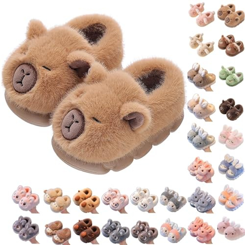 Plüsch Hausschuhe Kinder Capybara Mädchen Jungen Winter Flauschige Pantoffeln Cute Cartoon Häschen Gefüttert Hauspantoffeln Rutschfeste Kuscheliger Geschlossen Wärm Winterslipper Slip-On Indoor Schuhe