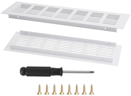 XRVRILE 2 Piezas Rejilla de Ventilación Blanca 80×300 mm para Puertas y Muebles, Rejilla de Aireación de Aluminio con 8 Tornillos y 1 Destornillador, Cocina Baño Armarios