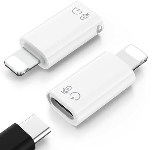 MoKo Adapter USB-C auf Lightning Audio für DJI Mic Mini, iPhone auf USB-C | Musikwiedergabe & Laden, Nicht für DJI Mobile Receiver & Anrufe, Für iPhone 14/13/12/11/USB-C EarPods, 2 Stück, Weiß