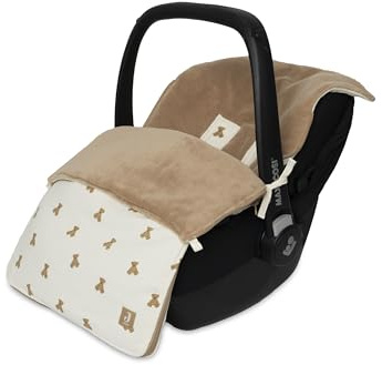 Jollein Fußsack Mini Teddy Bear – Für Babyschale Kinderautositz Gruppe 0+ und Kinderwagen – Für 3-Punkt- und 5-Punkt-Gurt – Mit Fleecefutter – Baumwolle mit Teddy-Print – OEKO-TEX Zertifiziert