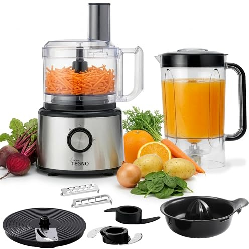 Food Processor - Linea Tegno – Multifunktionale 5-in-1 Küchenmaschine aus Edelstahl – Zum Hacken, Raspeln, Schneiden & Mixen – 2,3L Schüssel & 2,7L Standmixer, Zitruspresse – BPA-frei