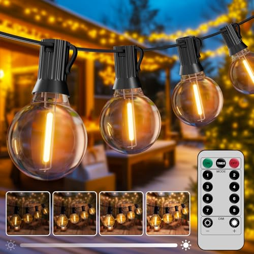 Hoteril LED Lichterkette Außen Outdoor Strom - 30M, 8 Leuchtmodi | IP44 Wasserdicht, Fernbedienung, Enthält 42 + 2 Warmgelbe Glühbirnen, Geeignet für Gärten, Terrassen, Hochzeiten und Partys