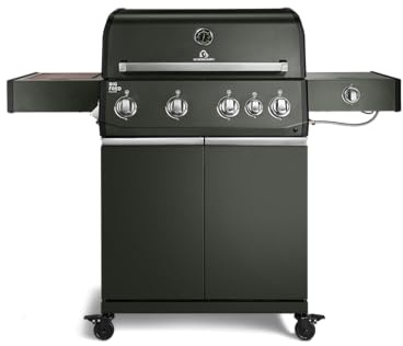 BURNHARD® Big FRED Deluxe Gasgrill 4-Brenner, Edelstahlrost, Grün | 900°C Infrarot-Zone, Heckbrenner, Seitenkocher, Aludruckguss-Edelstahl-Brennkammer, 24.4 kW Leistung