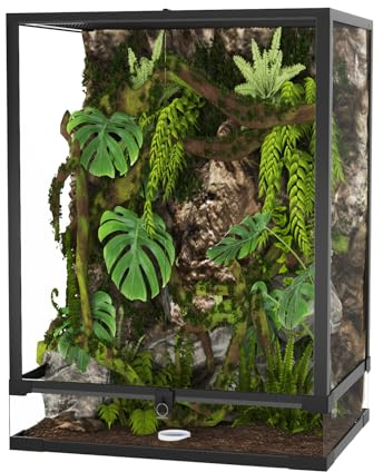 Terrarium Vertical Arboricole en Verre Noir, 60.5 * 45.5 * 61 cm, Enclos Empilable pour Reptiles et Plantes, Terrarium Reptile avec Ventilation Haute et Basse pour Iguane et Serpent