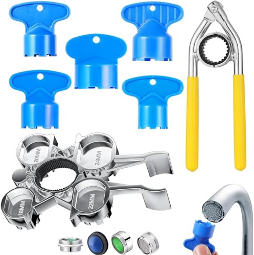 7-Piece Tap Aerator Removal Tool, Aerator Removal Tool, Faucet Aerator Tool Kit, Kitchen Tap Aerator Removal, Tap Cartridge Removal Tool, Faucet Wrench Set with Alloy Handle, 8×140mm to 24mm Size Ran