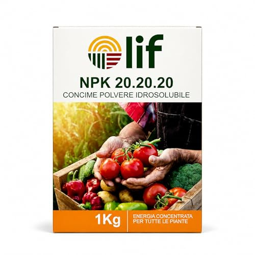 Lif NPK 20-20-20 Concime Idrosolubile in Polvere 1 kg – Fertilizzante Completo per Orto, Frutteto, Giardino, Prato e Piante Ornamentali