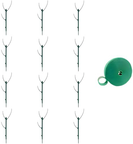 Tressify 12 STK. Pflanzenstützstäbe, 27,99 x 3,68 cm, für Zimmerpflanzen und Kletterpflanzen im Topf, mit 2 Rollen selbsthaftendem Band, stapelbar, Kunststoff, Blütenhalter für rankende Pflanzen