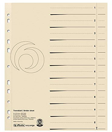 Herlitz 10840205 Trennblatt A4, Manilakarton, 180 g/qm, chamois (5x 100)