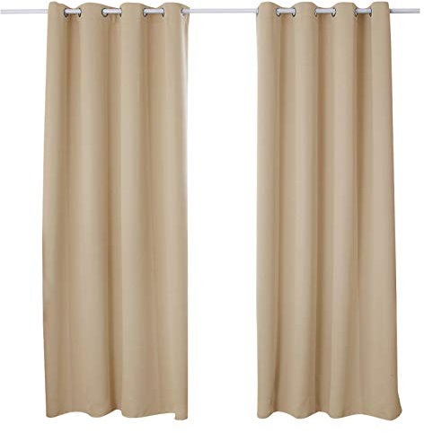 WOLTU Gardinen mit Ösen, Verdunklungsvorhang Blickdicht, Thermo Vorhang gegen Kälte und Hitze, Ösenschal, 250g/m² Dicke Vorhang, für Wohnzimmer Schlafzimmer, Champagne